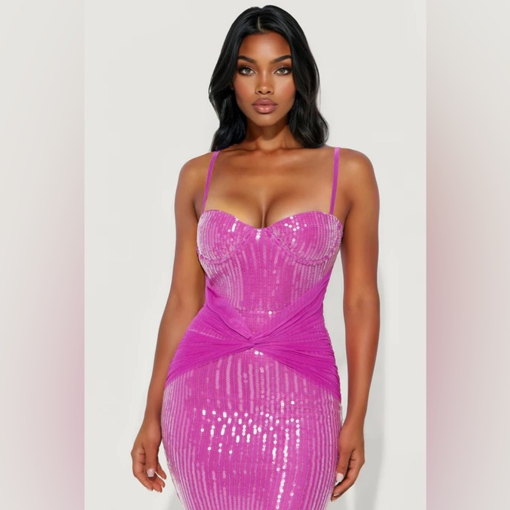 Fashion Nova Hot Pink Sequin Bodycon Dress NEW STILL IN BAG